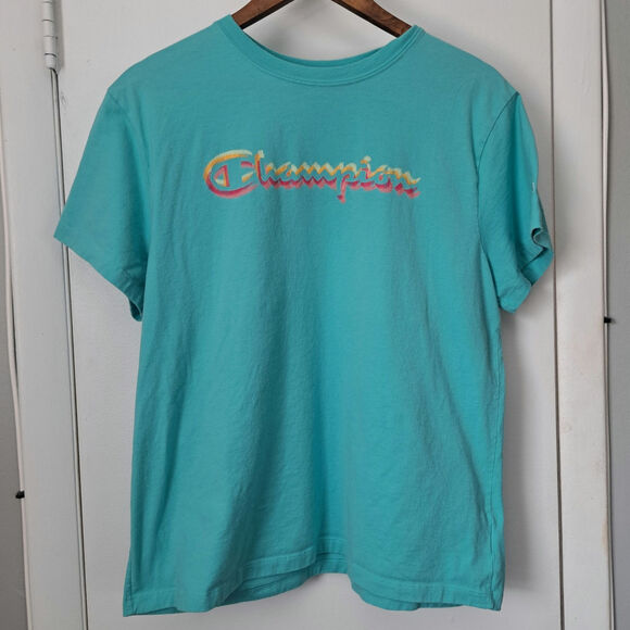 Champion Classic Tee Chromatic Script Portal Teal Women's XL - Picture 1 of 6